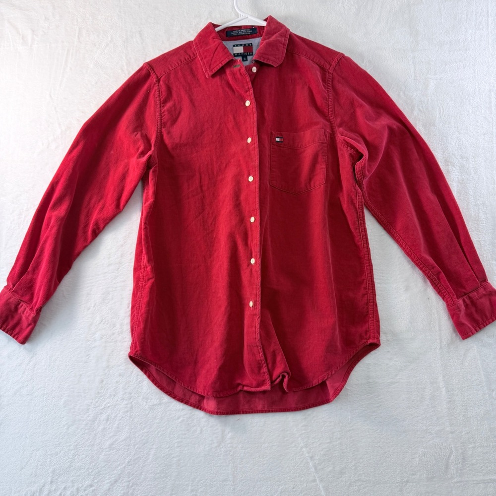 Tommy Hilfiger Corduroy Shirt Red Button Down Womens 6 Preppy Classic
